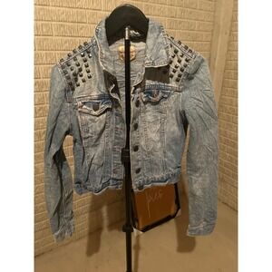 Highway Jeans Denim‎ Jacket Studded Shoulders Cropped Blue Size M
